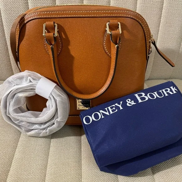 Dooney & Bourke Saffiano Leather Satchel Small Dome Bag Tan Brown NWT - Picture 2 of 7